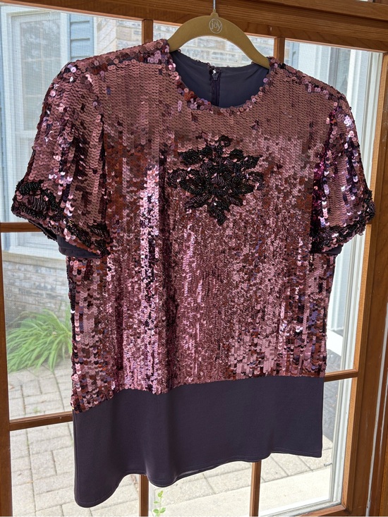 bill blass Tops - 80s BILL BLASS $350 • 18” PTP • NEIMAN MARCUS 1980 Sequin Short-Sleeve Top Plum